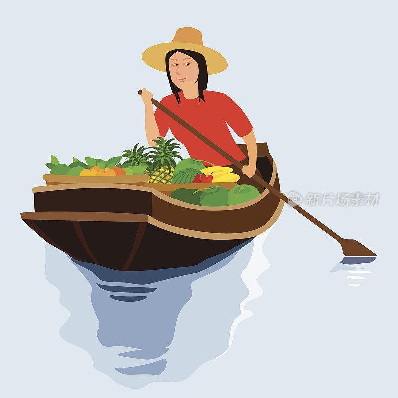 Boating selling fruits.